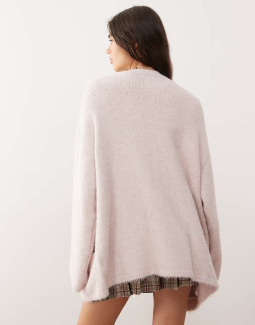 Cárdigan rosa claro extragrande de punto mullido de Monki, 4 de 4