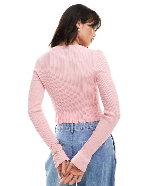 Cárdigan rosa con botones delanteros y volantes de ASOS DESIGN, 2 de 4