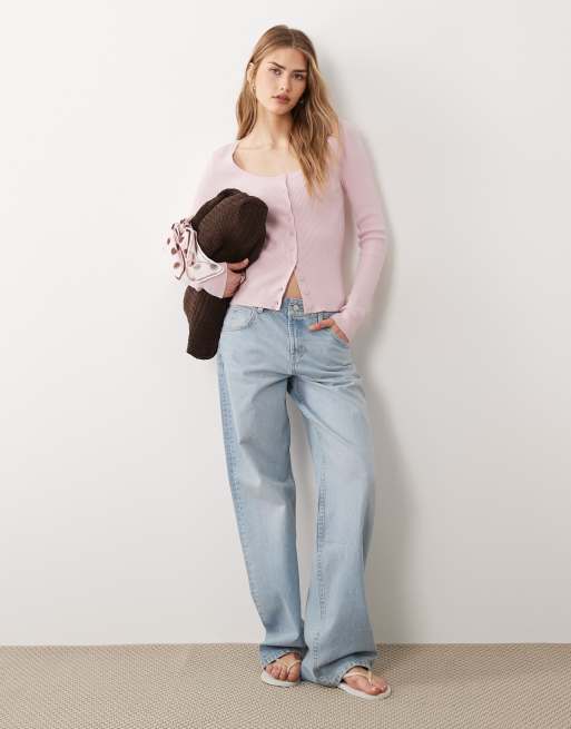 Cárdigan rosa con cuello ancho de mezcla de algodón de ASOS DESIGN, 2 de 4