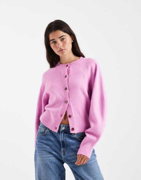 Cárdigan rosa con cuello redondo y detalle de mangas raglán de ASOS DESIGN - view 1
