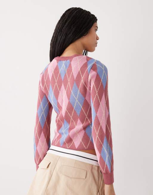 Cárdigan rosa con diseño encogido y estampado de rombos de Reclaimed Vintage, 4 de 4