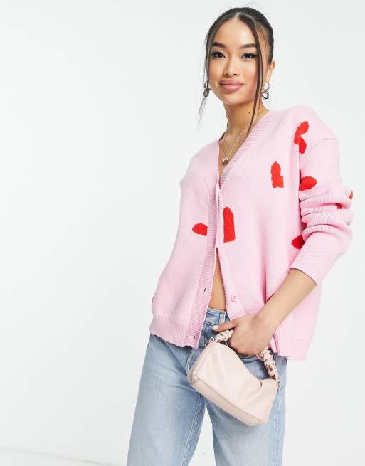 Cárdigan rosa con estampado de corazones de punto de Style Cheat (parte de un conjunto)