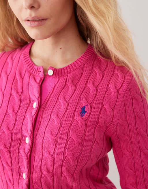 Cárdigan rosa con logo de icono de punto de ochos de algodón de Polo Ralph Lauren, 3 de 4