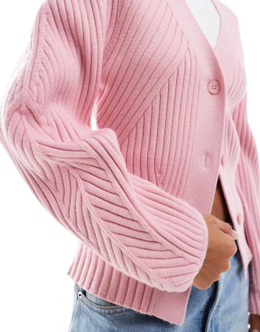 Cárdigan rosa con mangas estructuradas y detalle de canalé de ASOS DESIGN, 3 de 4