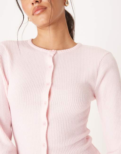 Cárdigan rosa de manga larga con cuello redondo de canalé cepillado de ASOS DESIGN (parte de un conjunto), 3 de 4