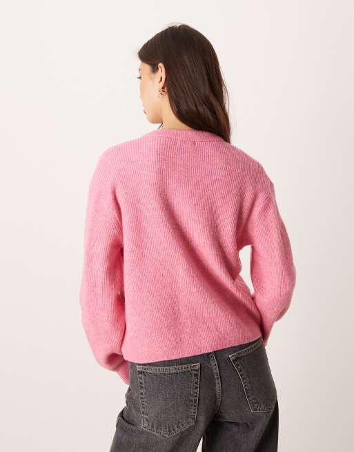 Cárdigan rosa luminoso con botones de perla de JDY, 4 de 4
