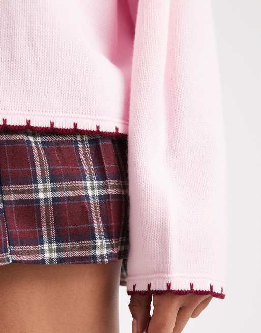 Cárdigan rosa pastel sin cierres con pespuntes de festón de Miss Selfridge, 3 de 4