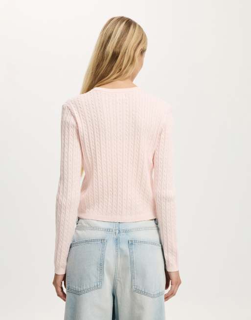 Cárdigan rosa tenue con cuello redondo de punto de ochos de Cotton On, 4 de 4