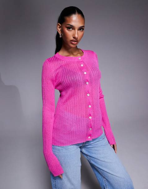 Cárdigan rosa traslúcido de canalé ligero de ASOS DESIGN - view 1