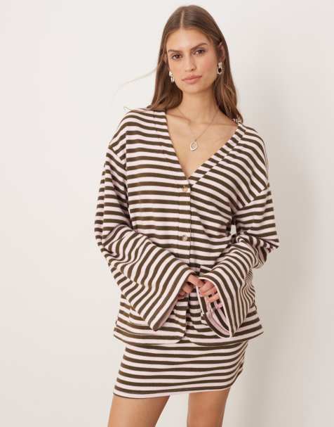 Cárdigan rosa y caqui a rayas extragrande de tejido suave de ASOS DESIGN (parte de un conjunto) - view 1