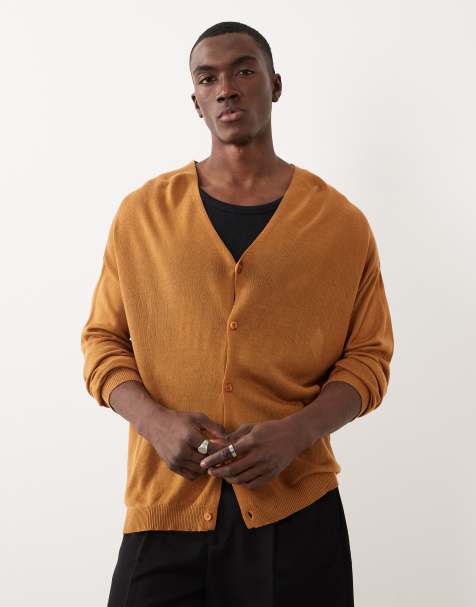 Cárdigan tostado holgado transparente con cuello de pico de punto de ASOS DESIGN - view 1
