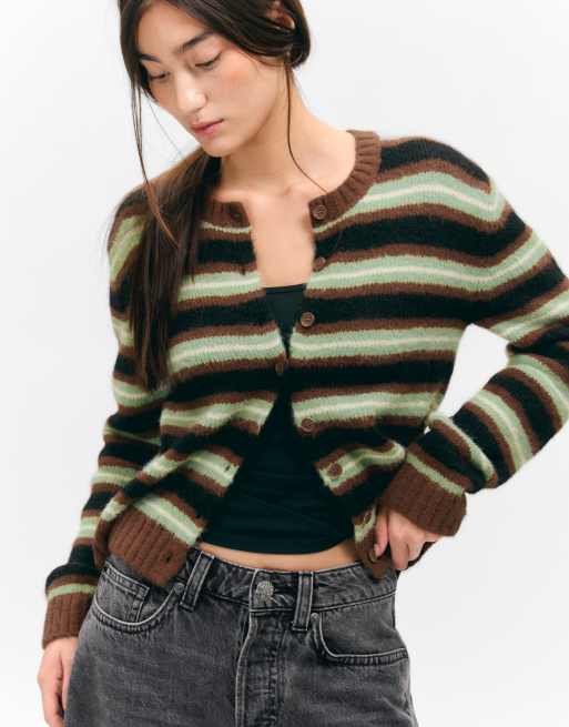 Cárdigan verde a rayas con botones delanteros de Monki, 2 de 3