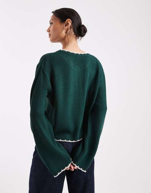 Cárdigan verde bosque con pespuntes de festón de Miss Selfridge, 4 de 4