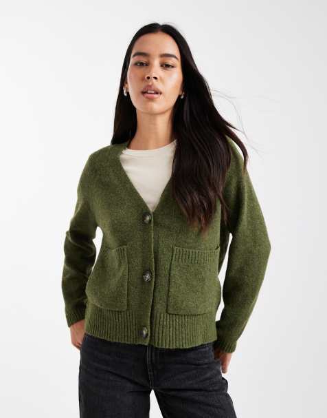 Cárdigan verde ciprés de corte cuadrado con bolsillos de punto de Vero Moda - view 1