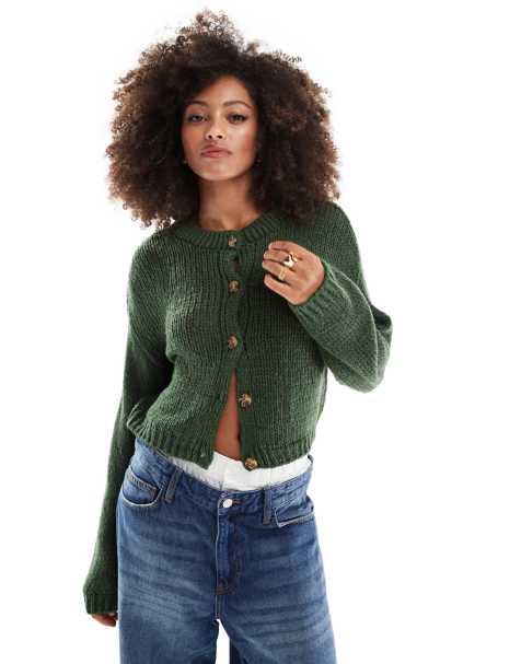 Cárdigan verde con cuello redondo de punto suelto de ASOS DESIGN - view 1