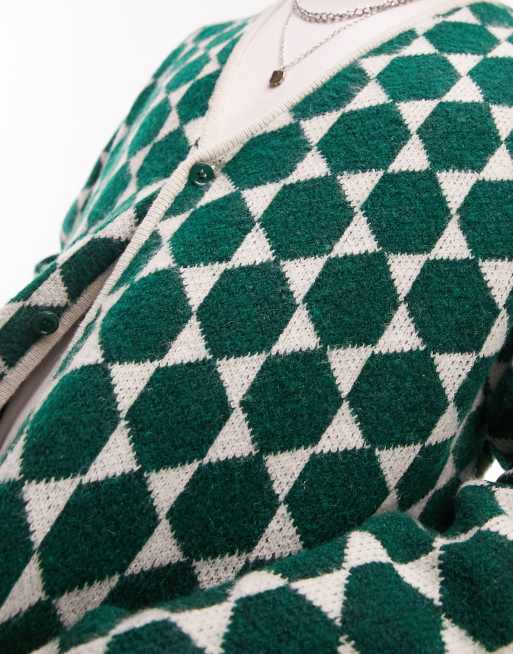 Cárdigan verde con estampado integral geométrico de punto de Topman, 2 de 4