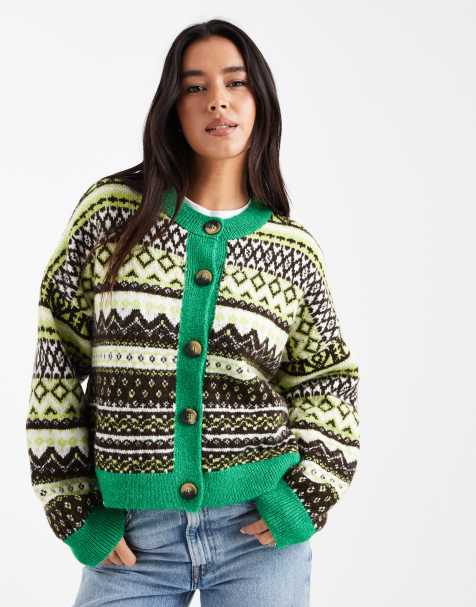 Cárdigan verde con patrón de grecas alpinas de punto de ASOS DESIGN - view 1