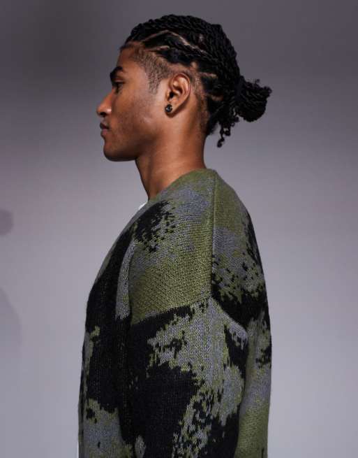 Cárdigan verde holgado con estampado abstracto y cuello de pico de punto de ASOS DESIGN, 4 de 5
