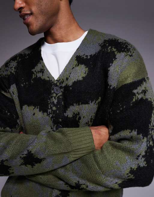 Cárdigan verde holgado con estampado abstracto y cuello de pico de punto de ASOS DESIGN, 5 de 5