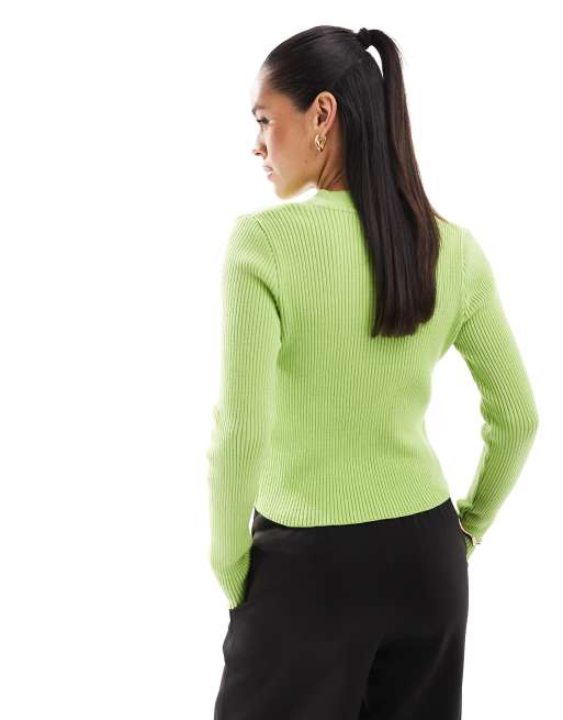 Cárdigan verde lima con cuello de pico de punto acanalado de ASOS DESIGN, 3 de 4