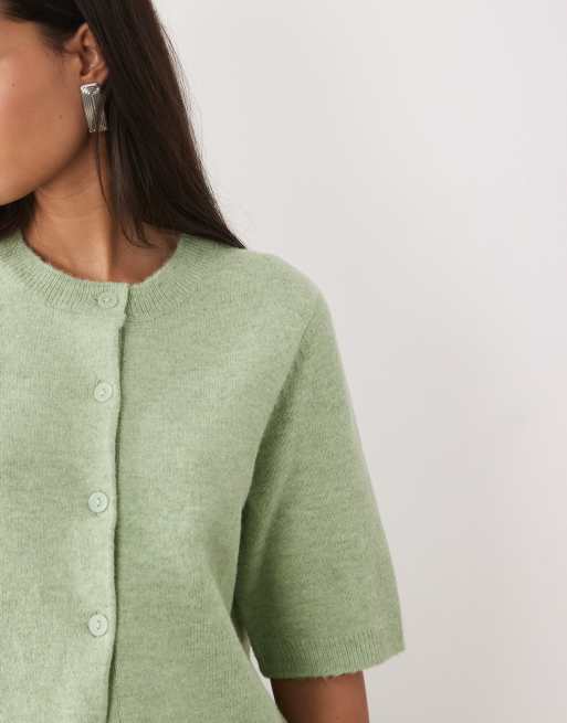 Cárdigan verde manzana melange de manga corta de punto suave de VILA, 3 de 4