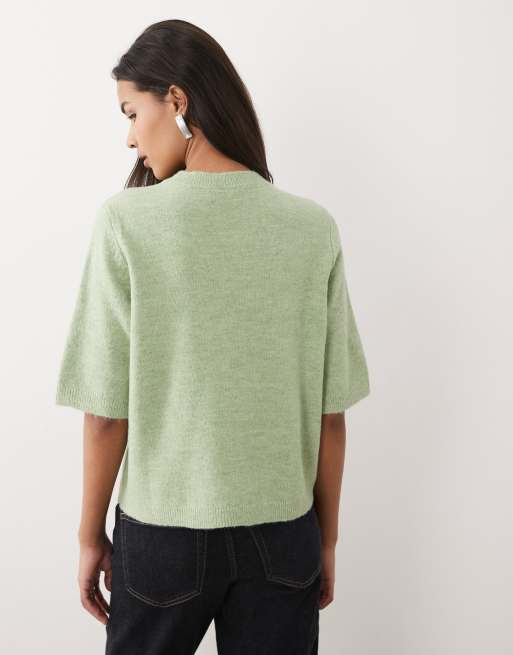 Cárdigan verde manzana melange de manga corta de punto suave de VILA, 4 de 4