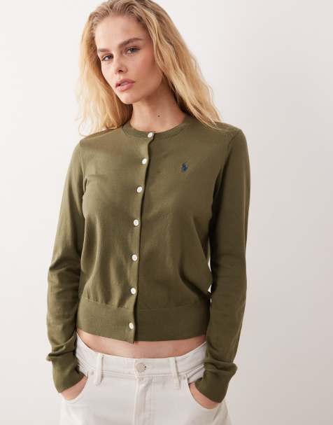 Cárdigan verde medio con logo de icono de punto fino de algodón pima de Polo Ralph Lauren - view 1