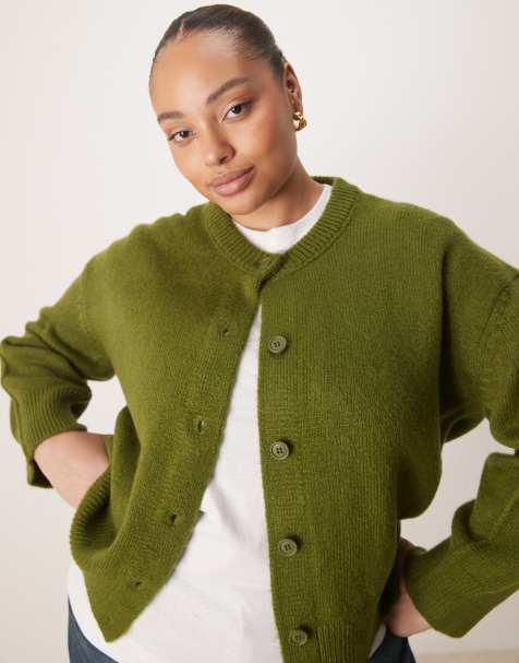 Cárdigan verde oliva de corte cuadrado con cuello redondo y abertura lateral de ASOS DESIGN Curve - view 1