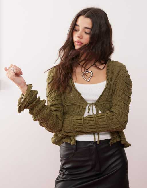 Cárdigan verde oliva de manga larga de punto de Miss Selfridge
