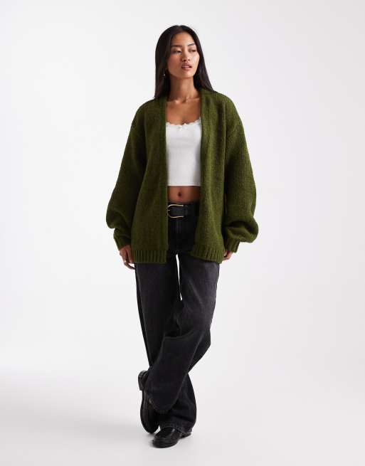 Cárdigan verde oliva extragrande sin cierres de punto grueso de ASOS DESIGN, 3 de 4