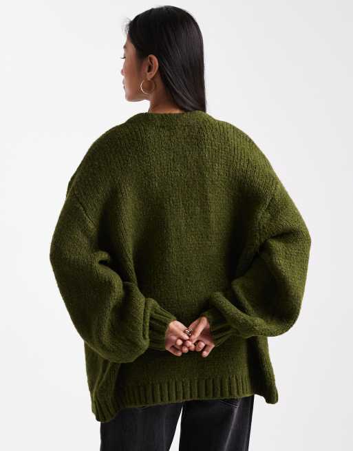 Cárdigan verde oliva extragrande sin cierres de punto grueso de ASOS DESIGN, 4 de 4