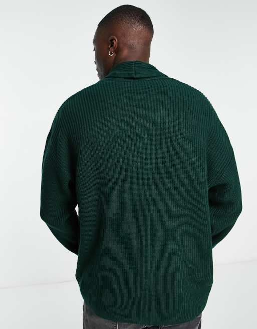 Cárdigan verde oscuro con cuello esmoquin de punto inglés de New Look, 2 de 4