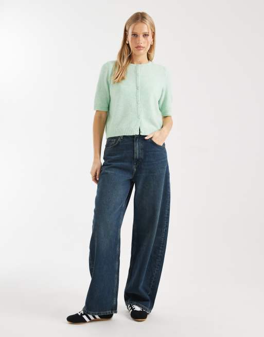 Cárdigan verde pastel de manga corta con cuello redondo de punto de Vero Moda, 3 de 4