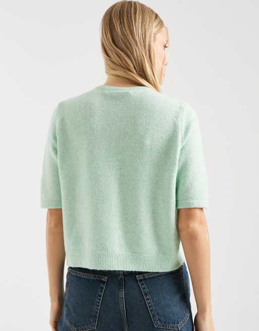 Cárdigan verde pastel de manga corta con cuello redondo de punto de Vero Moda, 4 de 4