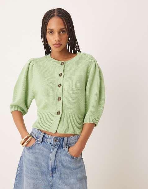 Cárdigan verde pistacho con cuello redondo y mangas abullonadas de ASOS DESIGN - view 1
