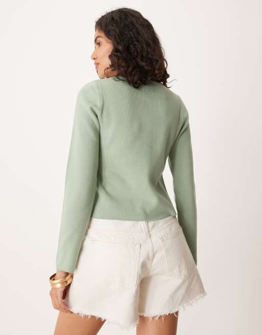 Cárdigan verde salvia con cintura ceñida de punto de ASOS DESIGN, 4 de 4