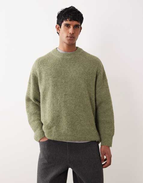 Cárdigan verde salvia jaspeado de corte ultragrande con cuello redondo de punto de ASOS DESIGN - view 1