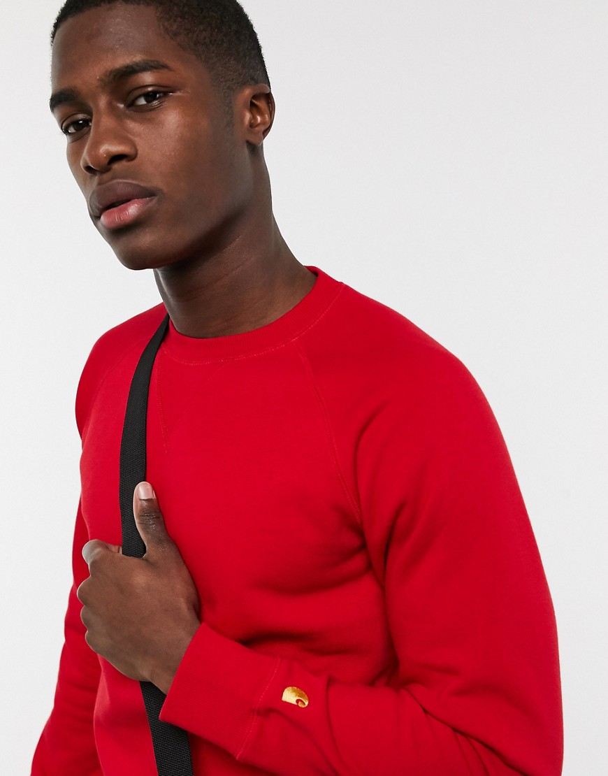 Carhartt Chase sweatshirt in cardinal & gold-Red