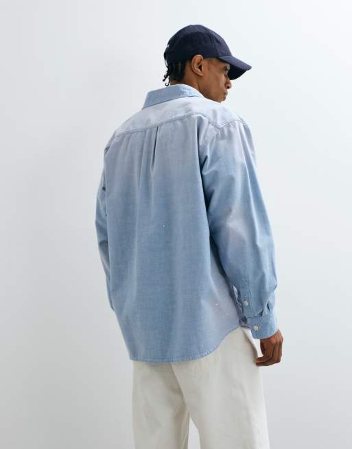 Carhartt long sleeve denim shirt with paint splatter effect in faded light blue wash, 2 of 5