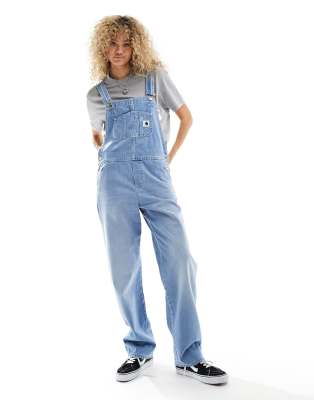 Carhartt straight leg denim dungarees in light stone wash-Neutral