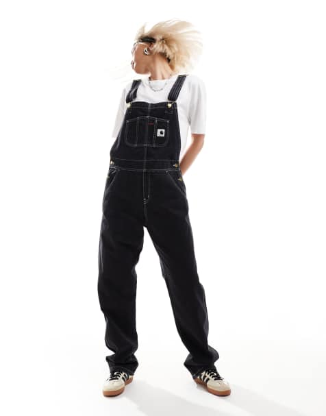 Carhartt – Svarta hängselbyxor i denim med raka ben - view 1