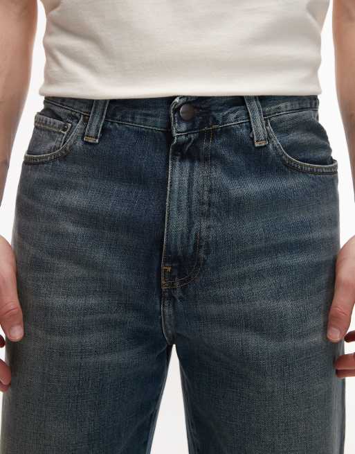 Carhartt WIP - Aaron - Blå forvaskede og slidte denimjeans i regular fit md tapered snit, 5 af 5