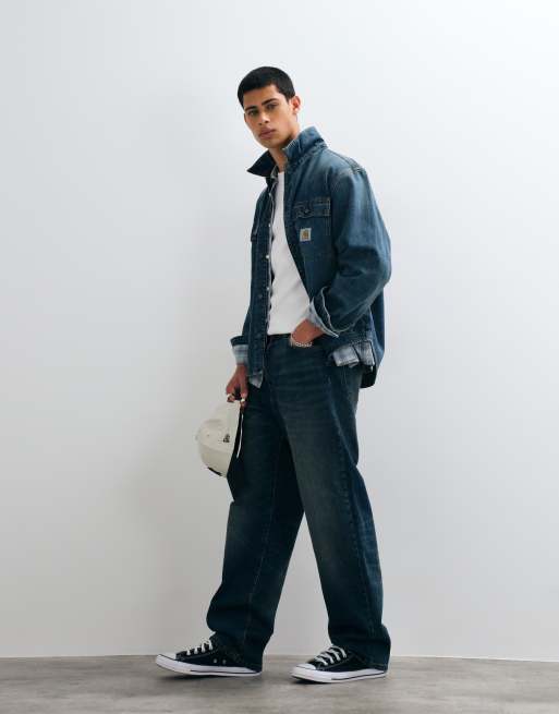 Carhartt WIP Aaron jeans regular fit affusolati blu lavaggio scuro, 3 di 5