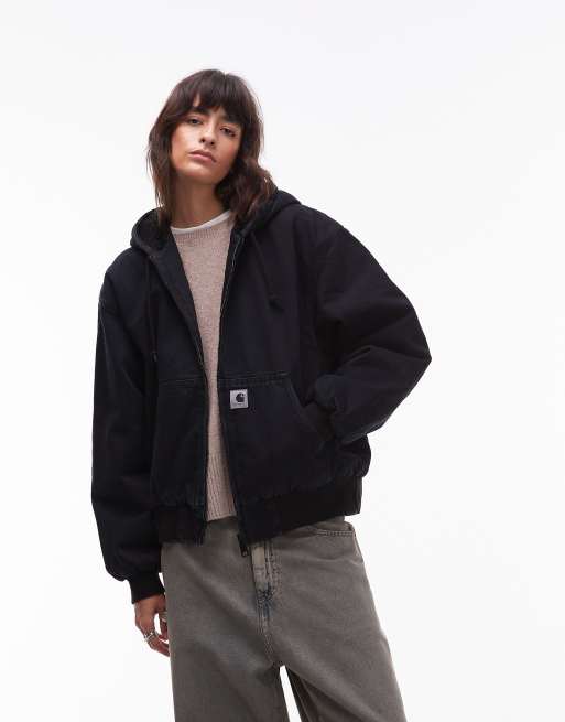 Carhartt WIP – Active OG – Ciemnogranatowa jeansowa kurtka z podszewką z futerka