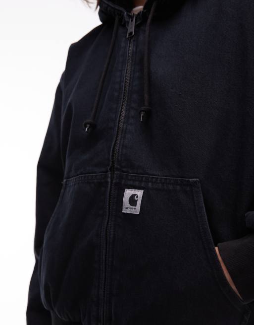 Carhartt WIP Active OG faux fur lined jacket in overdyed dark navy denim, 3 of 4