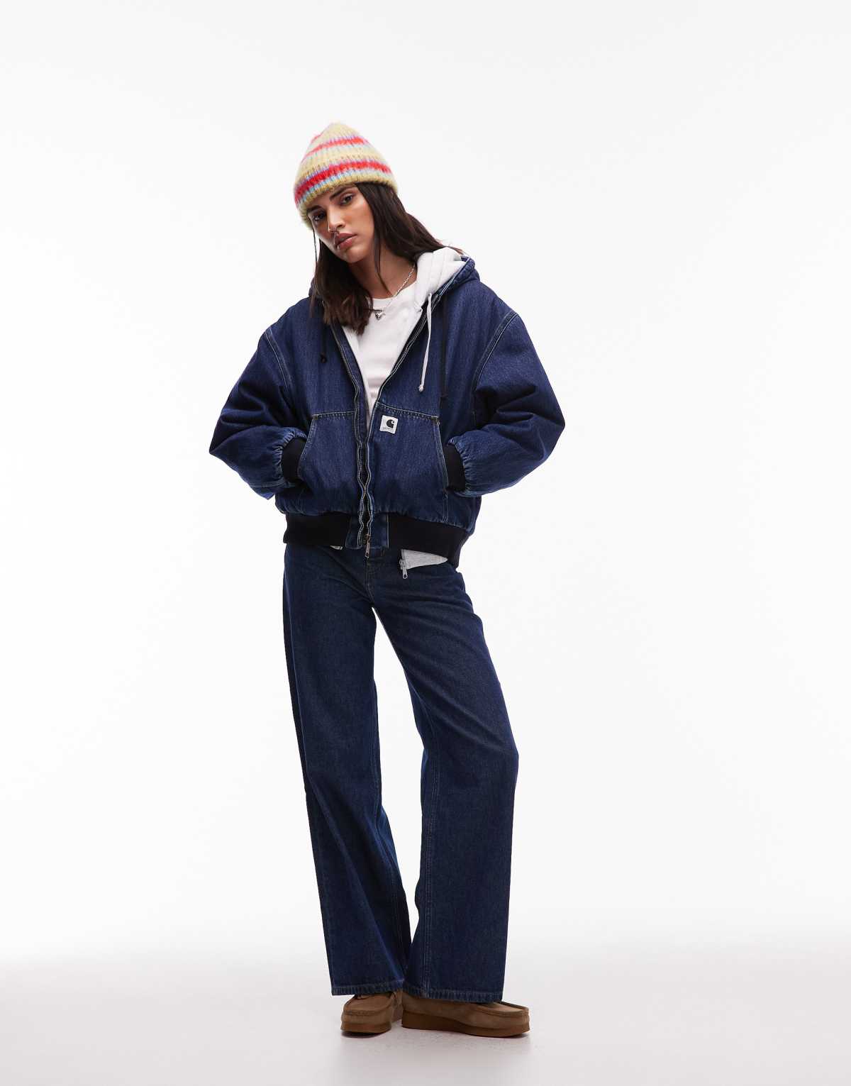 Carhartt WIP active OG fur lined jacket in midwash blue denim