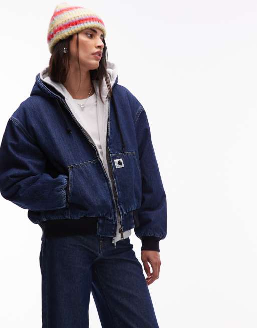 Carhartt WIP active OG fur lined jacket in midwash blue denim ASOS