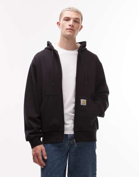 Carhartt WIP active oversized zip through hoodie in black with waffle lining - view 1