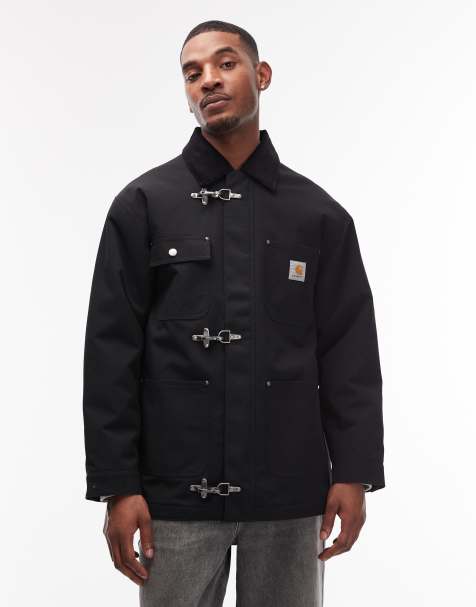 Carhartt WIP - Adair - Sort frakke i fløjl med brandmandsspænder - view 1