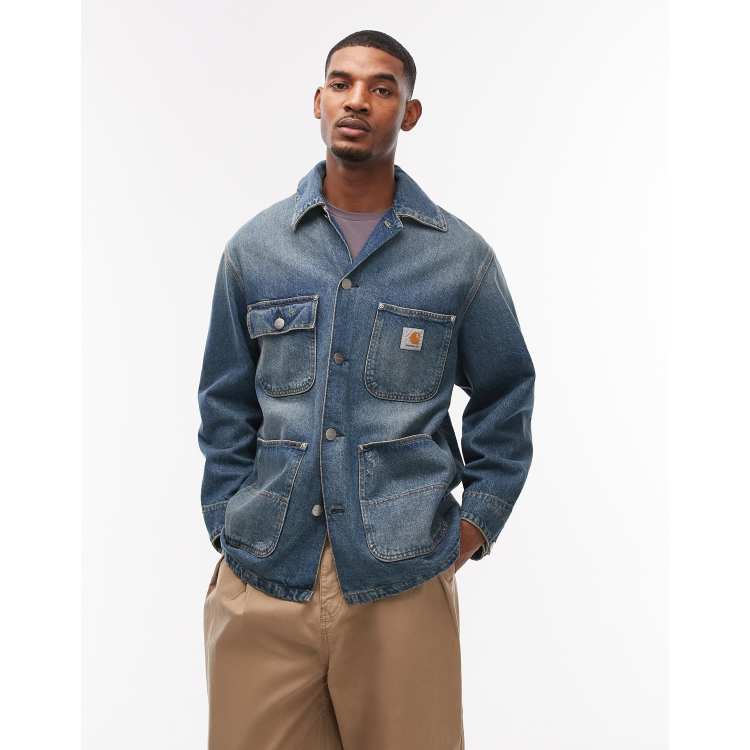 Carhartt WIP aden chore jacket in denim blue grind wash | ASOS